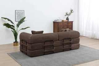 Convertible Sleeper Sofa Bed with Cylindrical Pillow - Corduroy Folding Mattress Couch with Fixed-Shape Frame for Living Room, Bedroom, Lounge, Studio - BROWN Dweva