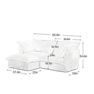Slipcovered Fluffy Sofa - 2 Seat with Ottoman Dweva