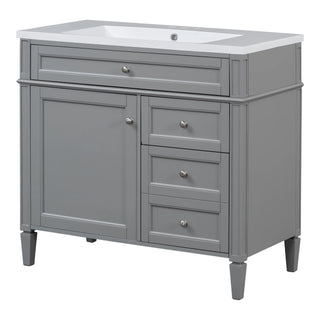 36'' Bathroom Vanity with Top Sink, Modern Bathroom Storage Cabinet with 2 Drawers and a Tip-out Drawer, Single Sink Bathroom Vanity Dweva