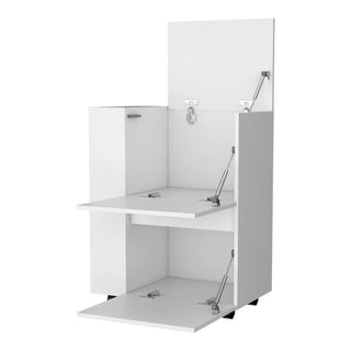 FM FURNITURE Logan Bar Cart with Two Cabinets and Open Shelves, White Dweva