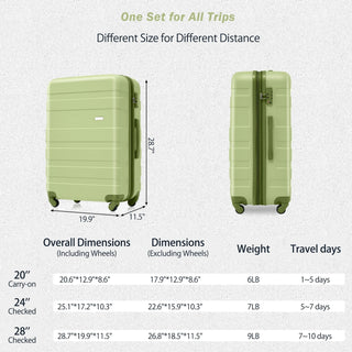 Luggage Sets New Model ABS Hardshell 3pcs Clearance Luggage Hardside Lightweight Durable Suitcase sets Spinner Wheels Suitcase with TSA Lock 20''24''28''( Light Green) Dweva