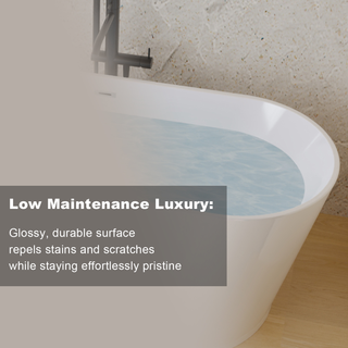 55" Acrylic Freestanding Bathtub, Stand Alone Soaking Tub, Glossy White Acrylic, Toe-tap Chrome Drain, cUPC Certified Dweva