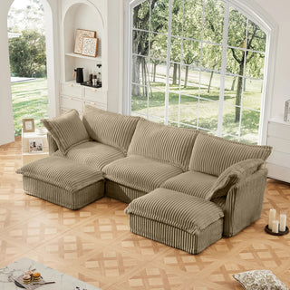 Slipcovered Fluffy Sofa - 3 Seat with 2 Ottoman Dweva