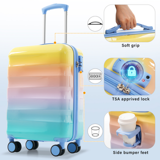 20" Carry-on Luggage with Cup Holder – Lightweight Glossy Hardshell Suitcases with Spinner Wheels, TSA Lock, Airline Approved, 2 Piece Set Dweva