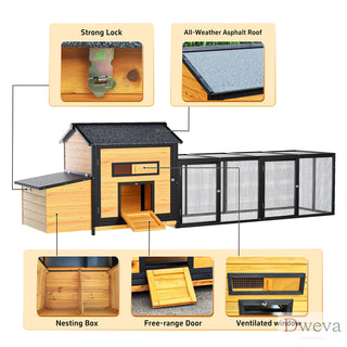 118" Large Wooden Chicken Coop Outdoor Hen House with Nesting Box, Leak-Proof Pull-Out Tray, Asphalt Roof & Free-Range Doors – Secure Poultry Cage for Backyard Farm Use Dweva
