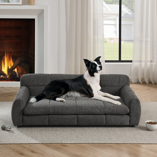 Soft and comfortable pet bed for big and oversized dogs, durable elevated dog sofa bed, comfortable dog sofa, modern and fashionable linen fabric dog sofa-DARK GREY Dweva