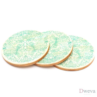 Resin Coaster with Green Print-Dia 4" Dweva