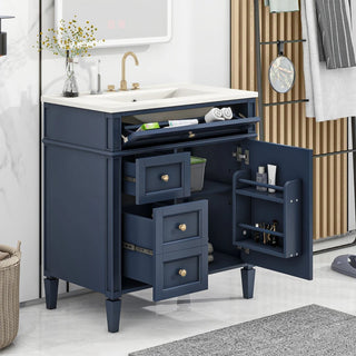 30'' Bathroom Vanity with Top Sink, Modern Bathroom Storage Cabinet with 2 Drawers and a Tip-out Drawer, Single Sink Bathroom Vanity Dweva