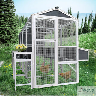Chicken Coop with Chicken Run, Chicken Coops for 10 Chickens Outdoor with Nesting Boxes , Wooden Walk-in Chicken House with Pull Out Trays , Garden Backyard Cage (95''X80''X83'') Dweva