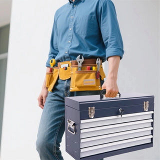 Heavy Duty Metal Tool Box, 21-inch, Portable Metal Tool Box with 4 Drawers, Small Tool Chest with EVA Liners, Ball Bearing Slide Drawers Locking & Powder Coated Finish, Multi-Function Tool Organizer Dweva