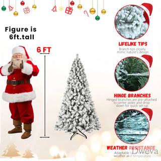 6ft Flocked Pre-Lit Christmas Tree with 300 UL Warm White Lights, 779 PVC Tips, Auto-Unfold Memory Wire, Easy Assembly & Stable Metal Stand – Snowy Holiday Decor Dweva