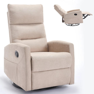 Manual Recliner Chair with Rocker and Swivel in Fabric for Living Room, Beige Dweva