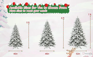 7ft Flocked Christmas Tree with 1514 Tips, Realistic PE+PVC Snowy Hinged Tree with Metal Stand, Full Artificial Xmas Tree for Holiday Decoration Dweva