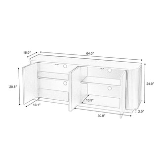 Sideboard Storage Cabinet TV Stand with wave pattern Buffet Cabinet Wooden Vertical Striped Cabinet for Kitchen/Bedroom/Entryway. Natural, 64''W x 15''D x 24''H. Dweva