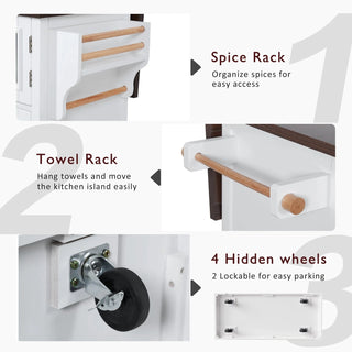 K&K 54.9" Kitchen Island with Drop Leaf, Power Outlet, Kitchen Storage Cart with 4 Door Shelves, Cross Barn Doors & Visual Glass Door, Rolling Kitchen Island on 4 Wheels for Kitchen, Dining Room,White Dweva