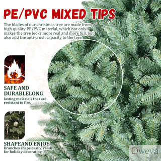 7FT Blue-Green Tint Christmas Tree with 2518 PE+PVC Tips – Unique Full-Bodied Tree with Hinged Branches, Easy Assembly, Stable Metal Stand, Eye-Catching Holiday Decor Dweva