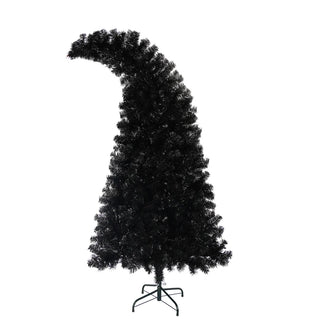 6FT Artificial Christmas Tree with LED Light, Pre-Lit Curved Shape Artificial Whimsical Xmas Tree with 900 Tips, Black Christmas Tree Dweva