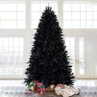 7.5ft Black Christmas Tree with 500 White LED Lights, 2156 Tips PE+PVC Artificial Tree for Halloween & Holiday Decor, Hinged Structure with Stable Metal Stand Dweva