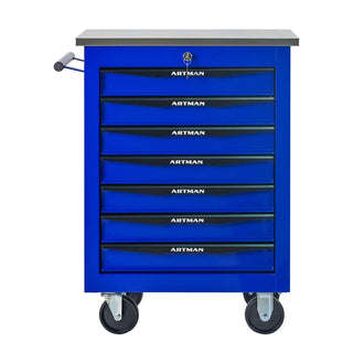 7 Drawers Multifunctional Tool Cart with Wheels,Metal Rolling Tool Cart Storage for Garage Workshop Warehouse Repair Shop--With Stainless Steel Roof- BLACK&BLUE Dweva