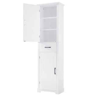 Tall Bathroom Storage Cabinet, Freestanding Storage Cabinet with Two Doors and Adjustable Shelves, Door Shelve Design, MDF Board with Painted Finish, White Dweva