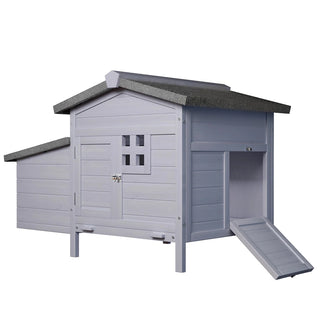 Outdoor Free-Range Wooden Chicken Coop with Asphalt Roof, Leak-Proof Pull-Out Tray, Secure Predator Defense, Nesting Box with Easy Access, Multiple Front & Side Doors Dweva