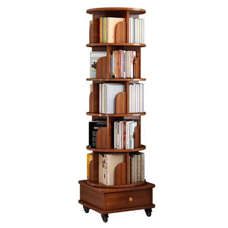 (UPGRADED) Rotating Bookshelf, 360 Display Corner Bookshelf for Small Space, 6 Tier Bookcase Storage Rack with Wheels, Wood Narrow Organizer for Bedroom, Living Room, Study Room, Walnut Brown, Shelves Dweva