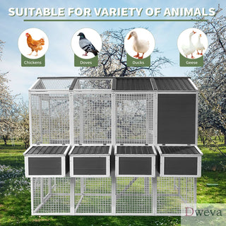 Chicken Coop with Chicken Run, Chicken Coops for 10 Chickens Outdoor with Nesting Boxes , Wooden Walk-in Chicken House with Pull Out Trays , Garden Backyard Cage (95''X80''X83'') Dweva