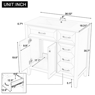 36" Bathroom Vanity with Sink Combo, Gray Bathroom Cabinet with Drawers, Solid Frame and MDF Board (Old Sku:JL000007AAE)