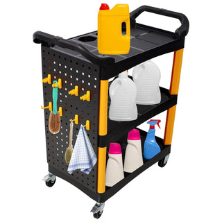 3 Tier Rolling Auto Detail Cart With Wheels,With Panel & Hook,for Detailers Garage, Workshop, Repair Shop, Storage Tool, Yellow&Black Dweva