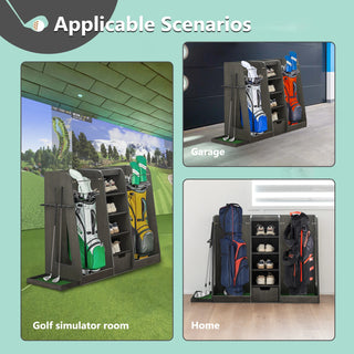 55.5''x16''x37''(LxWxH) Wooden Golf Bag Organizer and Storage Rack, High Quality Wooden 2 Golf Bag Rack with Drawers, Easy to Assemble Golf Club Holder/Stand with Club Holders on Side,Gray Dweva