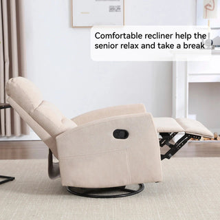 Manual Recliner Chair with Rocker and Swivel in Fabric for Living Room, Beige Dweva