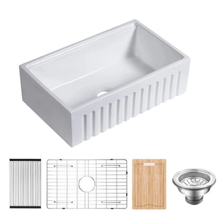 30 Inch Fireclay Farmhouse Sink-30"x 20"White Workstation Reversible Ceramic Farm Apron Front Kitchen Sink, 10 Inch Deep Single Bowl Porcelain Sink with Ledge and Accessories Dweva