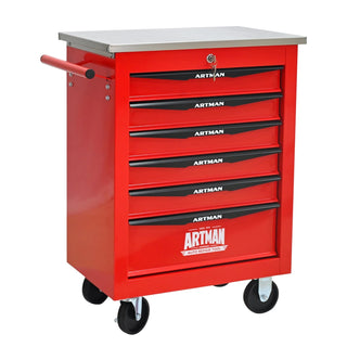 6 Drawers Multifunctional Tool Cart with Wheels,Metal Rolling Tool Cart Storage for Garage Workshop Warehouse Repair Shop--With Stainless Steel Roof- Red&Black Dweva