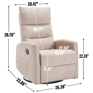 Manual Recliner Chair with Rocker and Swivel in Fabric for Living Room, Beige Dweva