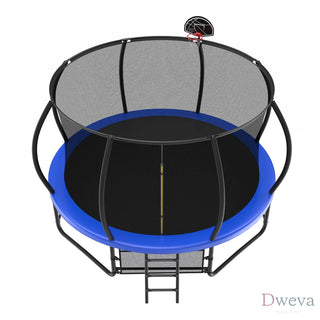 14FT Trampoline with Enclosure - Recreational Trampolines with Ladder and AntiRust Coating, ASTM Approval Outdoor Trampoline for Kids Dweva