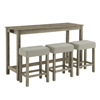 59 Inch Bar Table, Dining Table, Sofa Table with Power Outlet, 3 Upholstered Stools, 4 Piece Bar Table and Chair Set for Living Room, Dining Room, Kitchen Dweva
