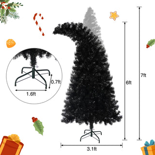 6FT Artificial Christmas Tree with LED Light, Pre-Lit Curved Shape Artificial Whimsical Xmas Tree with 900 Tips, Black Christmas Tree Dweva