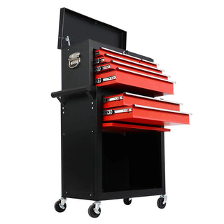 eight-drawer large capacity rolling toolbox, detachable cabinet storage toolbox with wheels and drawers, detachable toolbox with lock for workshop mechanical garage BLACK+RED Dweva