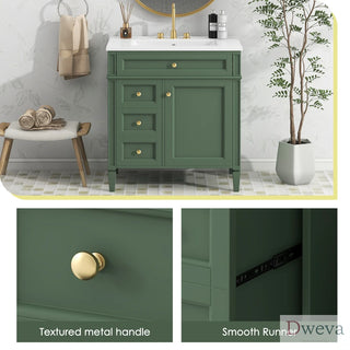 30'' Bathroom Vanity with Top Sink, Modern Bathroom Storage Cabinet with 2 Drawers and a Tip-out Drawer, Single Sink Bathroom Vanity Dweva