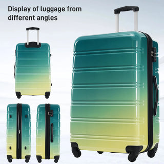 Hardshell Luggage Sets 3 Piece Gradient Color Expandable Suitcase with Spinner Wheels and TSA Lock Lightweight 20" 24" 28" Available,Green+Yellow Dweva