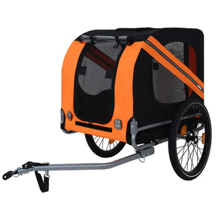 Large Folding Bike Trailer for Dogs – 66LB Capacity All-Terrain Pet Carrier, Durable Steel Frame for Cycling, Jogging, Camping & Outdoor Adventures, Black-Orange Dweva