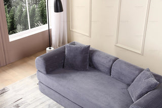 Convertible Sleeper Sofa Bed with Cylindrical Pillow - Corduroy Folding Mattress Couch with Fixed-Shape Frame for Living Room, Bedroom, Lounge, Studio - Gray Dweva