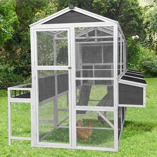 Chicken Coop with Chicken Run, Chicken Coops for 10 Chickens Outdoor with Nesting Boxes , Wooden Walk-in Chicken House with Pull Out Trays , Garden Backyard Cage (95''X80''X83'') Dweva