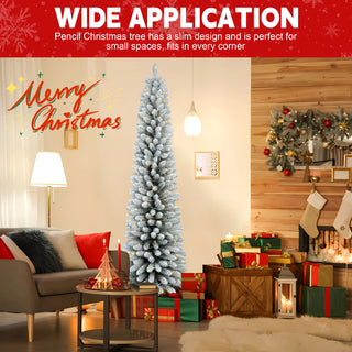 5FT Flocked Pencil Christmas Tree with 100 Warm White LED Lights – Slim Snowy PVC Tree with 263 Tips, Metal Stand, Space-Saving Design, Easy to Set Up Dweva