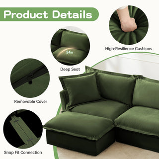 Slipcovered Fluffy Sofa - 2 Seat with Ottoman Dweva