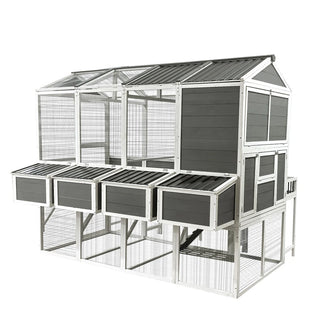 Chicken Coop with Chicken Run, Chicken Coops for 10 Chickens Outdoor with Nesting Boxes , Wooden Walk-in Chicken House with Pull Out Trays , Garden Backyard Cage (95''X80''X83'') Dweva