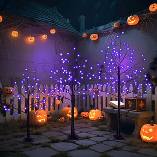 3 Pac Halloween Spooky Tree with Purple Lights, 4FT 5FT and 6FT, Lighted Black Tree for Halloween Decoration Dweva