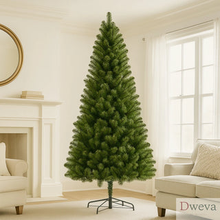 7FT Unlit Artificial Christmas Tree with 775 Tips, Full PVC Branches, Classic Green Holiday Tree with Sturdy Metal Stand for Indoor Home Decoration Dweva
