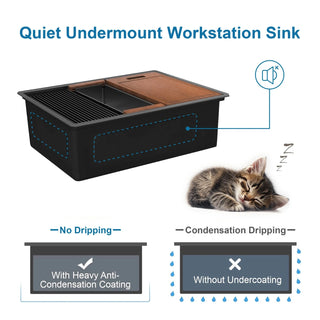 28 Gunmetal Black Undermount Workstation Kitchen Sink-28 x 18 Inch 16 Gauge Stainless Steel Undermount Kitchen Sink, Handmade R10 Radius 10 Inch Deep Undermount Single Bowl Sink with Accessories Dweva