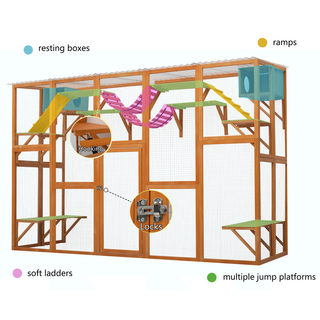 Weatherproof Catio Outdoor Cat Enclosure, Outdoor Cat house, Natural Wood Playground, Natural Cat Shelf with Litter Box Dweva